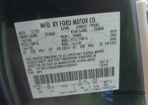 2008 Ford Escape Xls/Xls Manual from USA, damaged, VIN 1FMCU02Z58KC68583